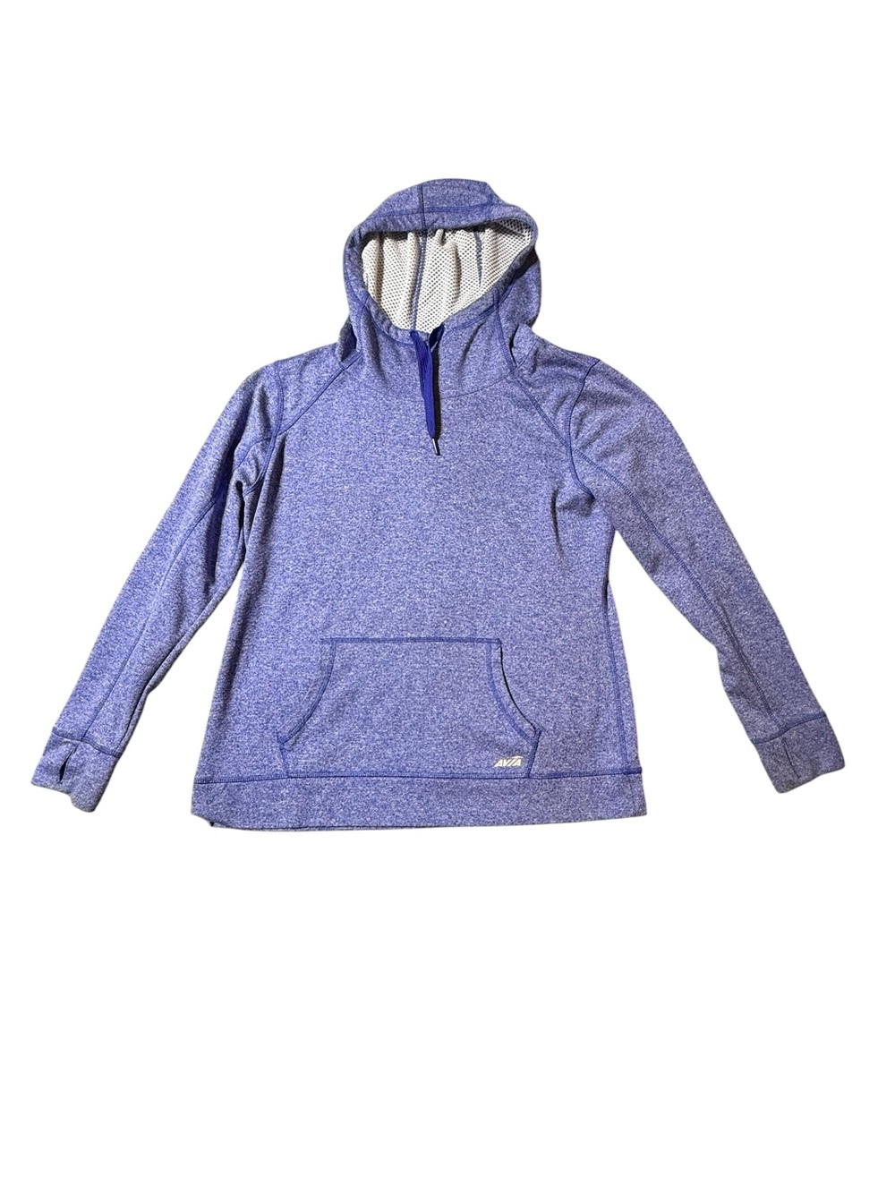 Avia Womens XL Blue Heathered Athletic Pullover Hoodie Mesh Lining Thumbholes